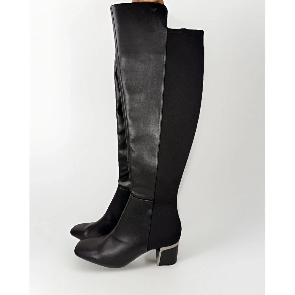 DKNY Chandrah Over The Knee Boots Black Block‎ Heel Square Toe Womens 10M